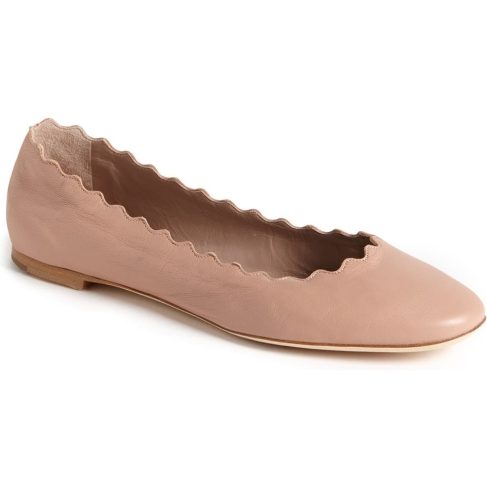 Chloe Lauren Scalloped Ballet Flat Taupe Size 8